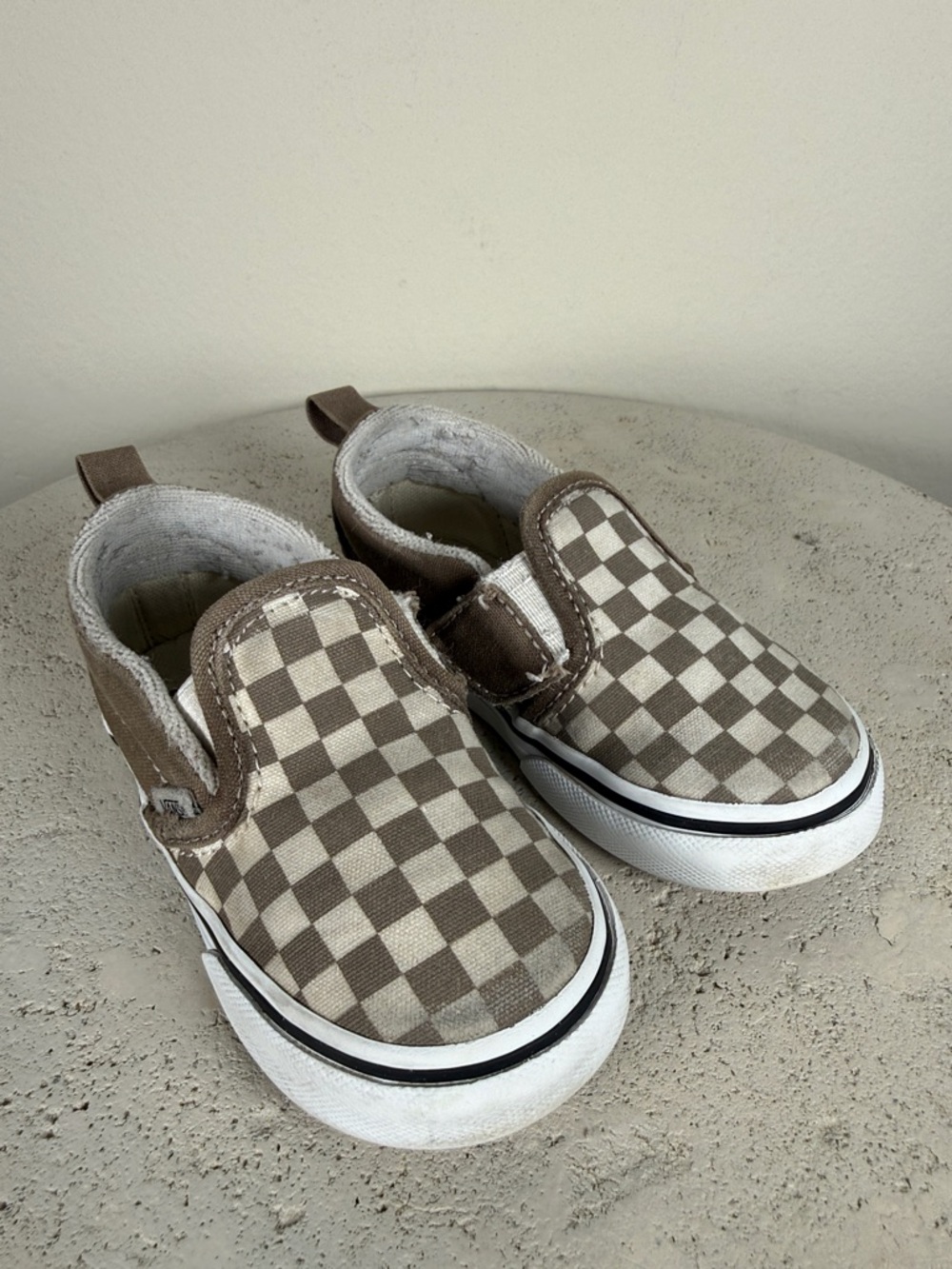 Vans Kids Brown and Cream Checkerboard Slip-On Sneakers